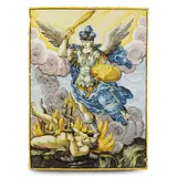 Carmine Gentile, Ceramic tile with St. Michael the Archangel and the devil, After Guido Reni's painting preserved in the Capuchin church in Rome. Shown at the ancient Abruzzo majolica