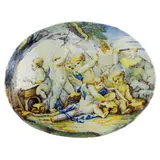 Bartolomeo Terchi, Cupids within a landscape with ruins. Polychrome majolica plaquette, Probably a decoration of a sideboard or boiserie.