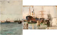 Lots of two seascape with boats by Scipione Vannutelli, Oil on board, offered Jun 2024