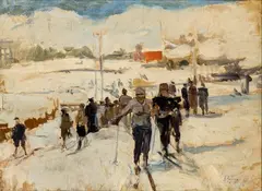 Raffaele Ragione, Snowy landscape with skiers