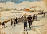 Raffaele Ragione, Snowy landscape with skiers