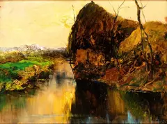 Giuseppe Augusto Levis, Landscape with river, 1923