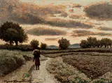 Gino Romiti, Landscape at sunset with wayfarer