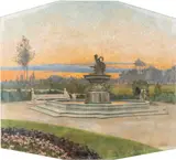 Tuscan villa at sunset by Adolfo Tommasi, 1904, offered Jun 2024
