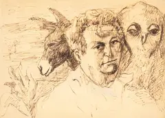 Self-portrait with owl and donkey by Carlo Levi, A beautiful, offered Jun 2024