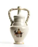 Melkiorre Melis, Little amphora, 1936, Rare white ceramic vase with camel and star decoration. Made at the school wanted by the governor of Libya Italo