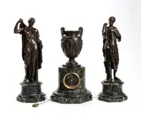 Ferdinand Barbedienne, French triptych with bronze mantel clock