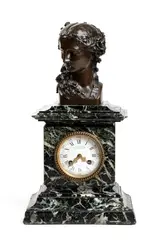 Victor Paillard, French bronze and marble mantel clock, alps green marble base