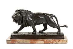 Louis Vidal, Bronze sculpture depicting a lion, resting on a marble plinth. Item condition grading: **** good.