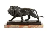Louis Vidal, Bronze sculpture depicting a lion, resting on a marble plinth. Item condition grading: **** good.