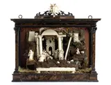 Andrea Tipa, An Italian carved ivory, bone and tortoiseshell Nativity scene, The nativity scene is housed in an ebonised wood and tortoiseshell case. The characters of the sacred representation