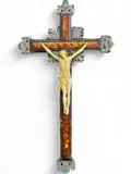Andrea Tipa, italian carved elephant ivory Crucifix on a tortoiseshell and silver cross, carved elephant ivory Corpus Christi (Elephas maximus Linnaeus