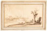Benedetto Gennari, Landscape with figures, Brown ink on laid paper