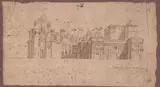 Ferdinando Galli-Bibiena, Walls of a city, Brown ink on laid paper with watermark.