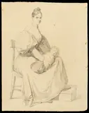Giuseppe Moricci, Female portrait with an infant, Pencil on thin unlaid paper