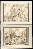 Giambettino Cignaroli, The finding of Romulus and Remus | The head of Pompey presented to Julius Cesar, Lot of two drawings. Black wash on laid paper.