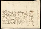 Giuseppe Piattoli, Chi tardi arriva male alloggia, Brown ink on thin laid paper with watermark