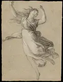 Tommaso Maria Conca, Dancing female figure, Black pencil with white highlights on blue laid paper