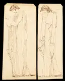 John Flaxman Jr., Pair of studies by Coefore, Ink on thick laid paper (one sheet with a fragment of watermark).