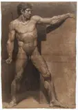 Pietro Benvenuti, Study of a male nude, Black and white chalk over pencil on brown laid paper.
