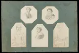 Giovanni Andrea Darif, Series of five portraits: three laurel-crowned poets and two female figures, 5 pencil drawings backed on a sheet of blue laid paper.