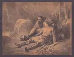 Francesco Gonin, Death of a knight, 1835, Black pencil and watercolor on wove paper.