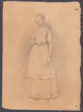 Odoardo Borrani, Woman with a fan, Pencil on laid paper with watermark (letters M C D).
