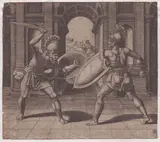 Maestro del Dado, Two Gladiators fighting, Engraving