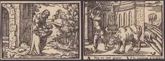Virgil Solis, Woman butchering a rooster | Man butchering a bully, Woodcut