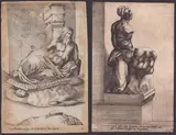 Giovanni Battista Cavalieri, Alexandri magni miles, vuoto Pasquinus... | Acqua Traiana, vulgo Marphorius in foro boario, Lot of two etchings from "ANTIQUARUM STATUARUM URBIS ROMAE".