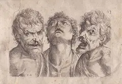 Odoardo Fialetti, Three male heads, from the series ""Il vero modo et ordine per dissegnar tutte le parte et membra del corpo humano" Etching
