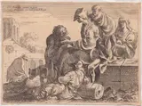 Sébastien Bourdon, Landscape with five peasants, Etching
