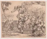 Sébastien Bourdon, The Flight into Egypt with an Angel, Etching