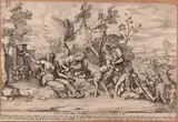 Pietro Santi Bartoli, Jupiter suckled by the goat Amalthea, after Giulio Romano. Engraving