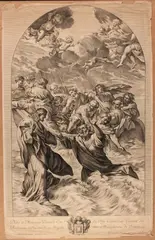 Gérard Audran, The Navicella, St. Peter saved from the waters, after Giovanni Lanfranco's fresco in St. Peter's Basilica. Etching