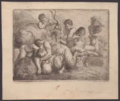 Bacchanal with satyr and a goat by Pierre Parrocel, Etching, offered Apr 2024