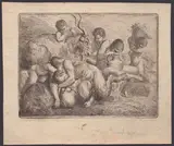 Pierre Parrocel, Bacchanal with satyr and a goat, Etching