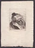 Giovanni Domenico Tiepolo, Head and shoulders of a man facing right, his eyes are covered by a hat, after Giovanni Battista Tiepolo. Etching