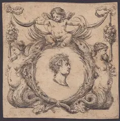 Mauro Antonio Tesi, Head of a Roman emperor in cartouche, Etching