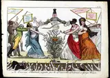 James Gillray, La Couronne Théatrale disputed by the Demoiselles Duchesnois & Georges Weimer, Etching