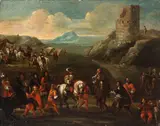 Landscape with royal procession by Christian Reder Monsù Leandro, The work replicates the central part of the procession depicted in the painting of a Navy with the arrival of, offered Apr 2024