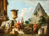 Giovanni Paolo Panini, Architectural Capriccio with figures and the Cestia pyramid