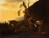 Pieter van Laer Il Bamboccio, Landscape with farmers at work, Oil on canvas