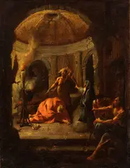 Paul Troger, King Saul and the witch of Endor, The painting is probably the bozzetto of the painting by Paul Troger now in the Staatliche Kunsthalle in Karlsr