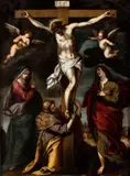 Crucifixion by Jacopo Negretti Detto Palma Il Giovane, The painting bears a close formal and compositional relationship with Palma il Giovane's Crucifixion preserved, offered Apr 2024