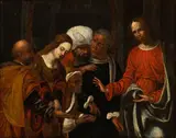 Ludovico Mazzolino, Christ and the adulteress, The painting bears two old labels on the back with inventory numbers: "T.
