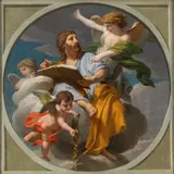 Domenico Corvi, Saint Matthew and the Angel, The painting is the model for one of the canvases decorating the pendentives of the dome of the Cathedral of Urbino