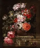 Bouquet of flowers in a metal vase by Gaspar Peeter Verbruggen Verbruggen Il Giovane, Oil on canvas, offered Apr 2024