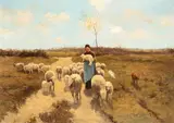 Anton Mavue, Shepherdess with flock, The painting is signed at lower right: "A. MAVUE"