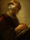Rembrandt van Rijn, Prophet with book and turban, Oil on panel